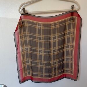 Ellen Tracy Sheer Scarf with Red and Brown Plaid